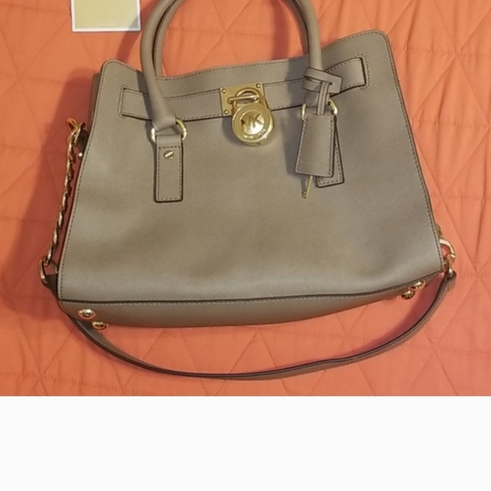 Gray Handbag with Gold Accents